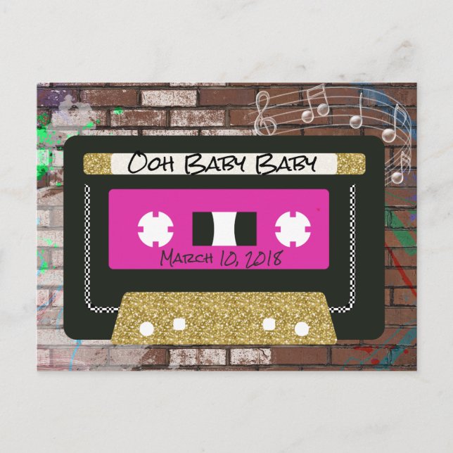 Retro 90's Mixtape| Hip Hop Baby Dusche Einladung Postkarte (Vorderseite)