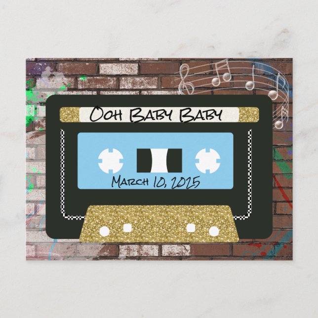 Retro 90's Mixtape| Hip Hop BOY Dusche Einladung Postkarte (Vorderseite)