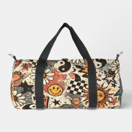 Retro 90s Psychedelic Doodle Pattern with Yin Yang Duffle Bag
