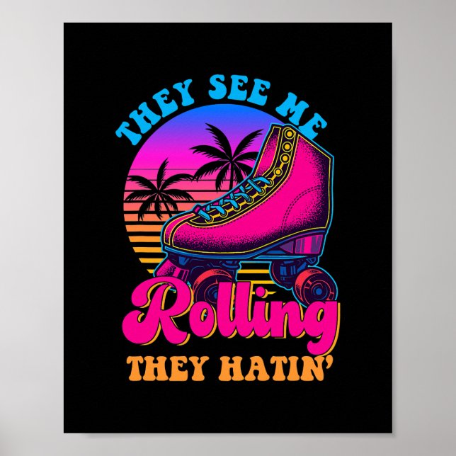 Retro 90s Roller Skating Funny Roller Skates Poster (Vorne)