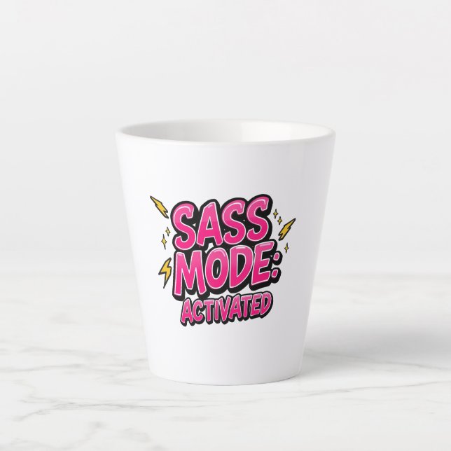 Retro 90s "Sass Mode Activated" Milchtasse (Vorderseite)