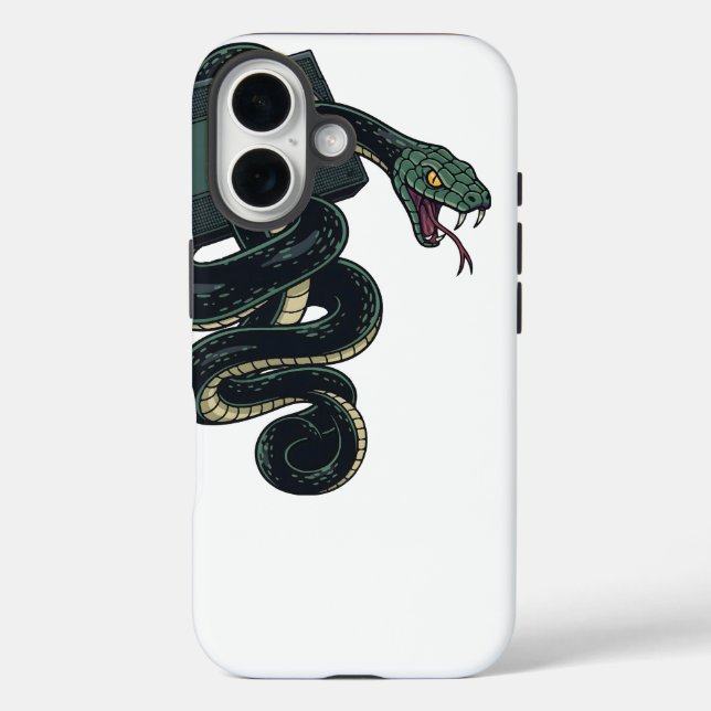 Retro 90s Snake Wrapped Around VHS Tape iPhone 16 Hülle (Rückseite)