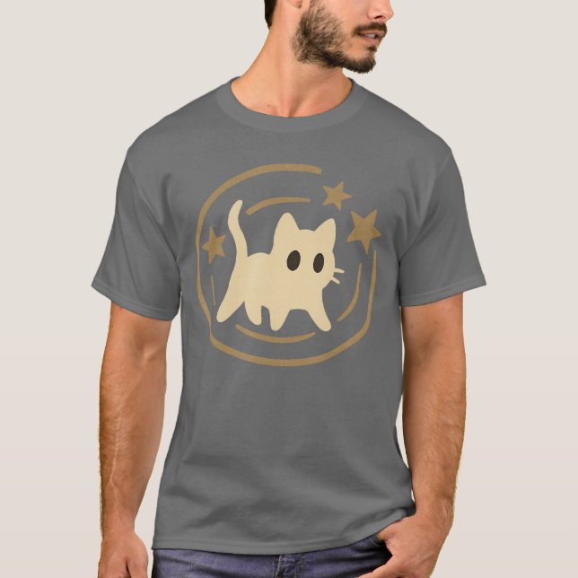 Retro 90s Y2K Scared Cat Cosmic Stars Gift for Men T-Shirt (Vorderseite)