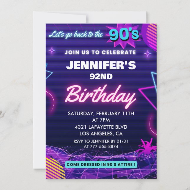 Retro 92ème anniversaire Invitation Retour aux ann (Devant)