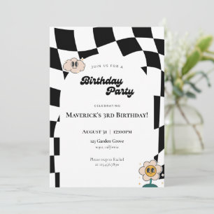 Retro À damiers Invitation d'anniversaire