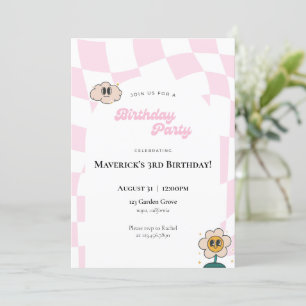 Retro À damiers Invitation d'anniversaire