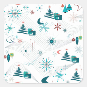 Retro A Go-Go Weihnachten Quadratischer Aufkleber