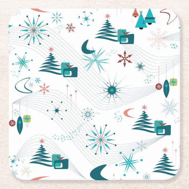Retro A Go-Go Weihnachten Rechteckiger Pappuntersetzer (Vorderseite)