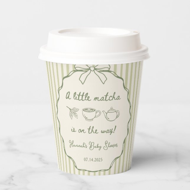 Retro A Little Matcha Tea Baby Dusche Pappbecher (Vorderseite)
