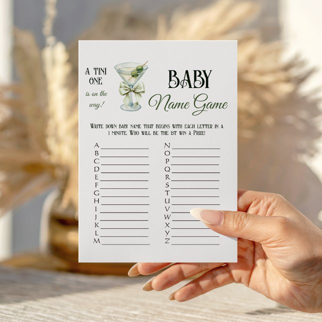 Retro A Tini One Martini Baby Shower Name Game Mitteilungskarte (Von Creator hochgeladen)