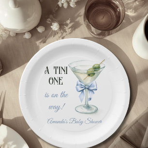Retro A Tini One Martini Blaues Schleifen-Jungen-B Pappteller
