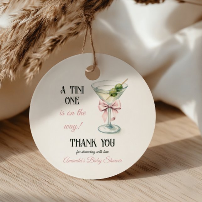 Retro A Tini One Martini Pink Bow Girl Baby Shower Geschenkanhänger (Von Creator hochgeladen)