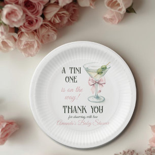Retro A Tini One Martini Rosa Schleife Mädchen Bab Pappteller