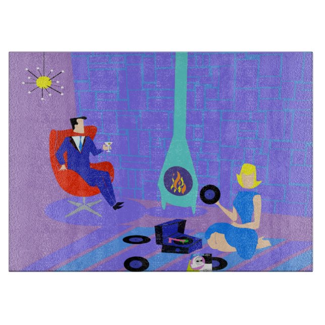 Retro-Abend auf der Zuhause Cutting Board Schneidebrett (Vorderseite)