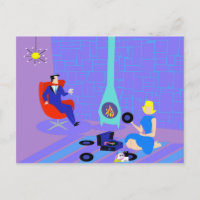 Retro-Abend auf Zuhause Postkarte