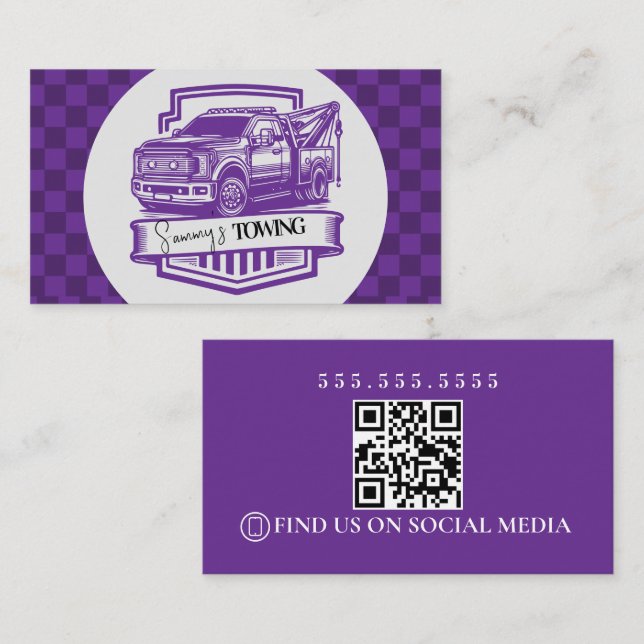 Retro Abschleppdienst Logo QR Code Visitenkarte (Vorne/Hinten)