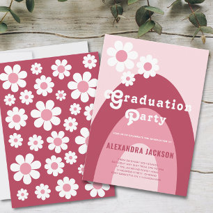 Retro-Abschlussfeier-Party-Daisy-Magenta-Rosa Einladung