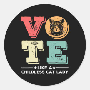Retro-Abstimmung wie eine kinderlose Katze Lady Vo Runder Aufkleber