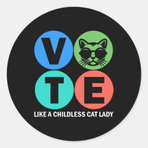 Retro-Abstimmung wie eine kinderlose Katzen-Lady w Runder Aufkleber