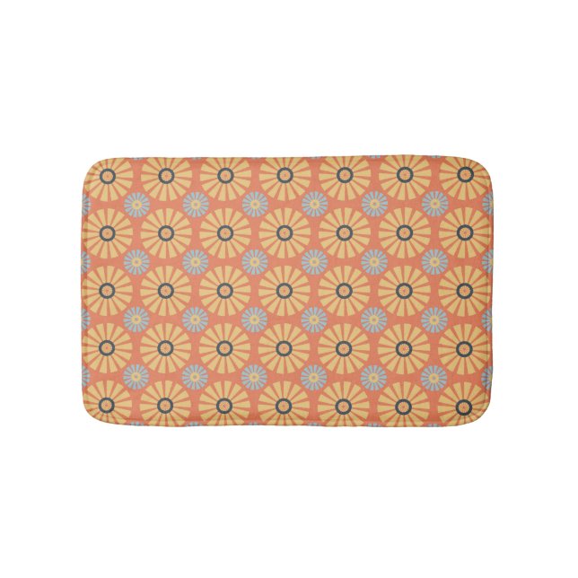 Retro Abstrablau und Orange Daisies Muster Badematte (Vorderseite)
