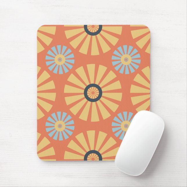 Retro Abstrablau und Orange Daisies Muster Mousepad (Mit Mouse)