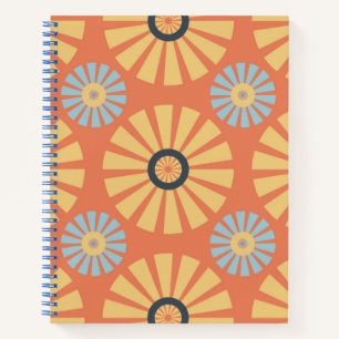 Retro Abstrablau und Orange Daisies Muster Notizbuch