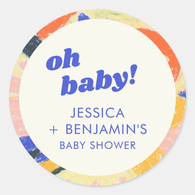 Retro Abstract Botanical Fun Baby Shower Custom Runder Aufkleber (Vorderseite)