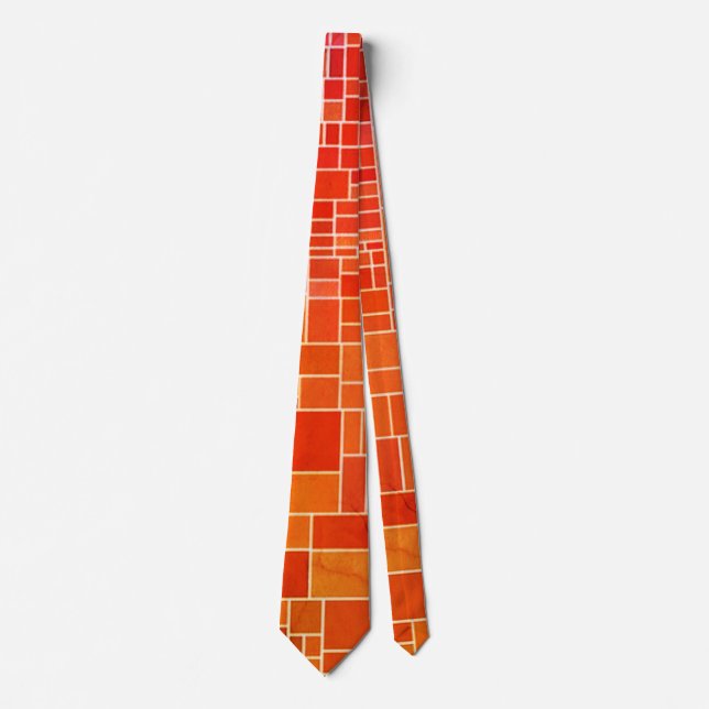 "Retro Abstract Geometric" Men's Orange Gold Fun Krawatte (Vorderseite)