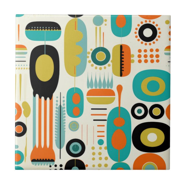 Retro Abstract Pattern Colorful Mid Century Modern Fliese (Vorderseite)