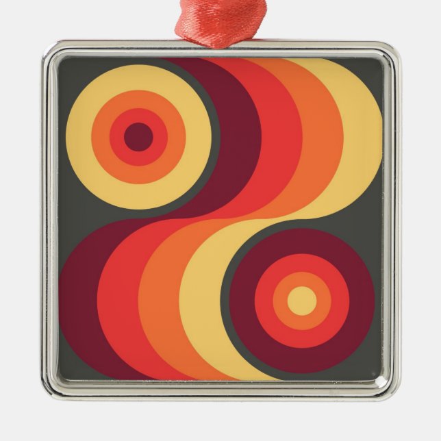 Retro Abstract Wavy Rainbow Squares Abstract Art Ornament Aus Metall (Vorne)