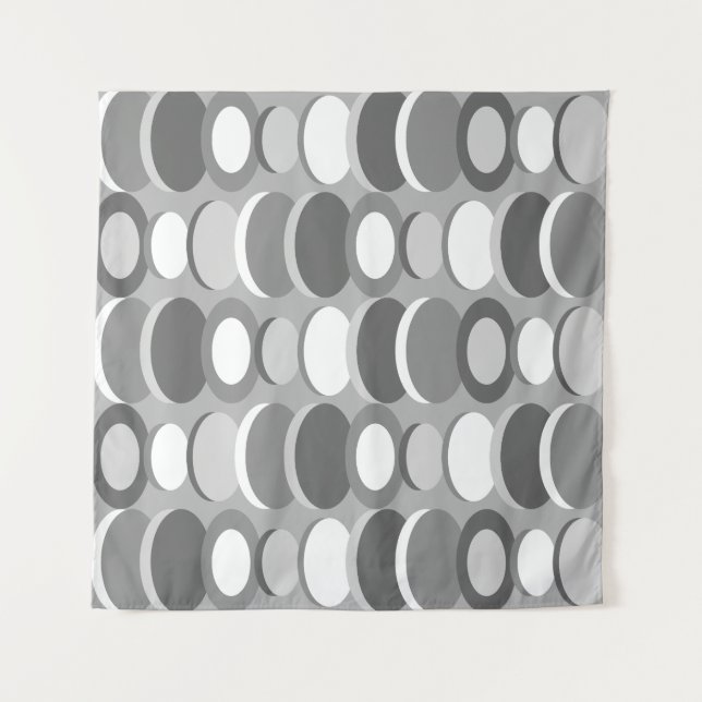 Retro Abstrakt Art Circles Grau Wandteppich (Vorderseite)