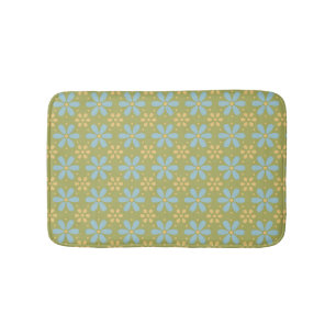 Retro Abstrakt Blau und Gelb Blumen auf Grün Badematte