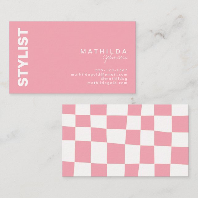 Retro Abstrakt Blush White Checkerboard Künstleris Visitenkarte (Vorne/Hinten)
