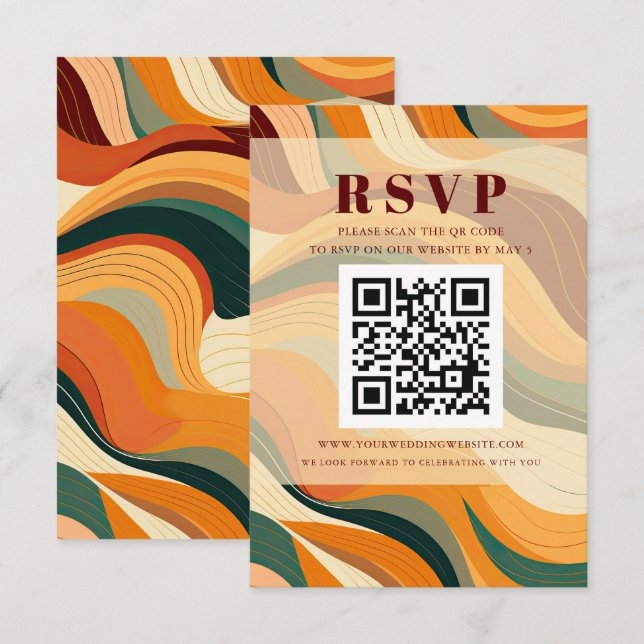 Retro Abstrakt Earthy Terracotta Orange QR CODE RSVP Karte (Vorne/Hinten)