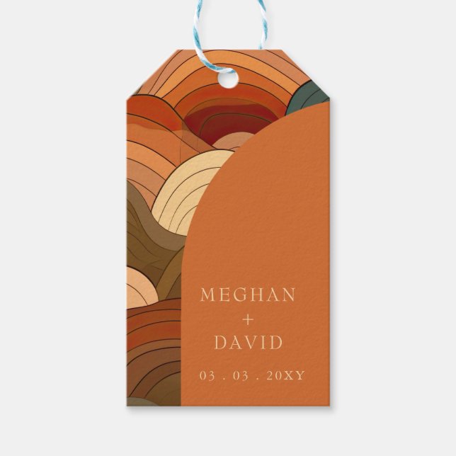 Retro Abstrakt Earthy Terracotta Orange Wedding Geschenkanhänger (Vorderseite)