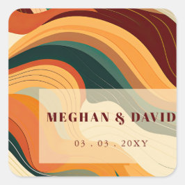 Retro Abstrakt Earthy Terracotta Orange Wedding Quadratischer Aufkleber