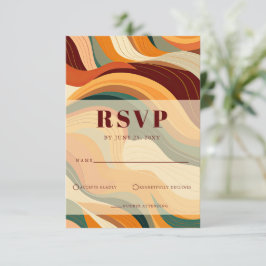 Retro Abstrakt Earthy Terracotta Orange Wedding RSVP Karte