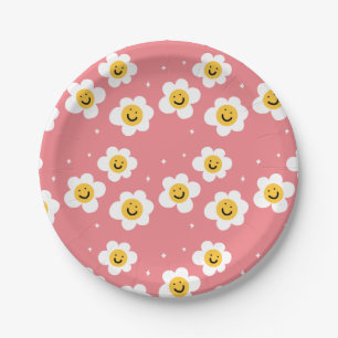 Retro Abstrakt Funky 60er Emoji Daisy Pattern Pappteller