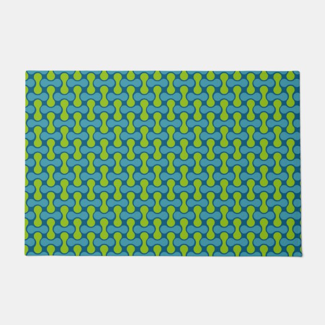 Retro Abstrakt geometrisches Muster in Blau und Gr Fußmatte (Vorderseite)