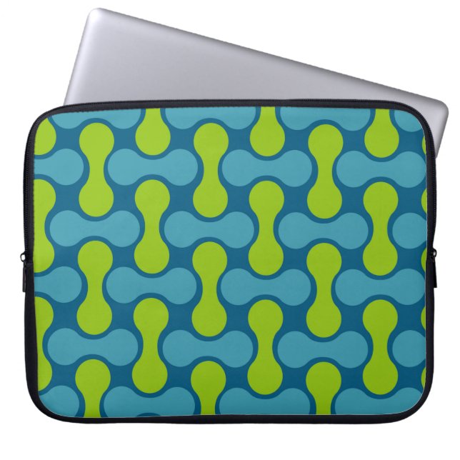 Retro Abstrakt geometrisches Muster in Blau und Gr Laptopschutzhülle (Vorderseite)