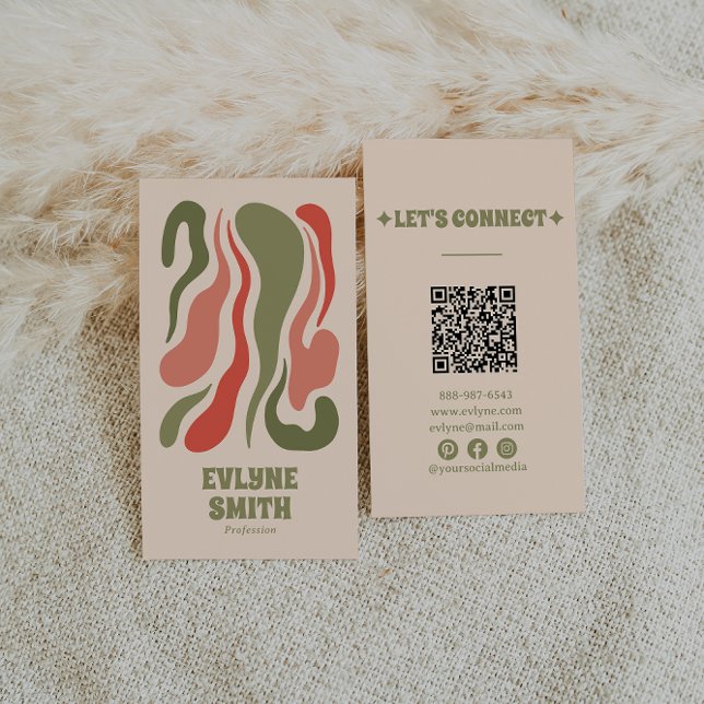 Retro Abstrakt Green Red QR Code Groovy Funky Boho Visitenkarte (Von Creator hochgeladen)