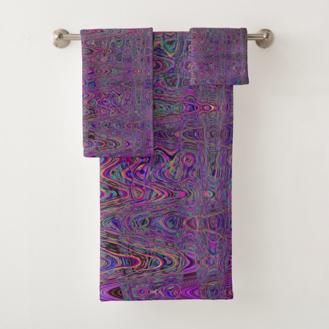 Retro Abstrakt Magenta und Blue Squiggly Lines Badhandtuch Set (Insitu)