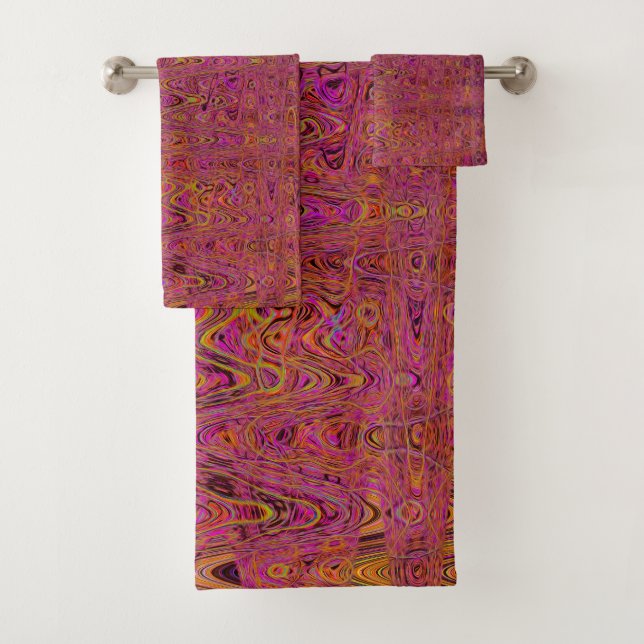 Retro Abstrakt Magenta und Orange Squiggly Lines Badhandtuch Set (Insitu)