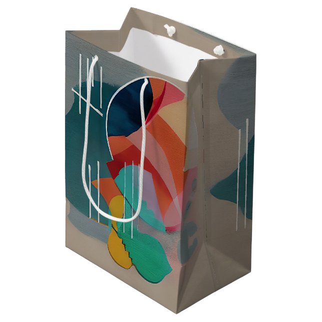 Retro abstrakt minimalistische Kunst Mittlere Geschenktüte (Vorderseite Schrägansicht)