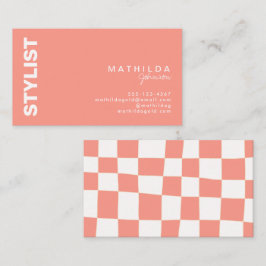 Retro Abstrakt Peach White Checkerboard Künstleris Visitenkarte