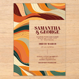 Retro Abstrakt Terracotta Orange Wedding Acryleinladungen