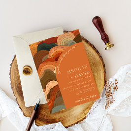 Retro Abstrakt Waves Terracotta Hochzeit Einladung