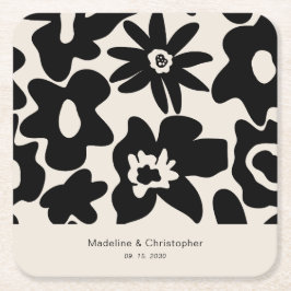 Retro Abstrakte Blumenhochzeit Rechteckiger Pappuntersetzer