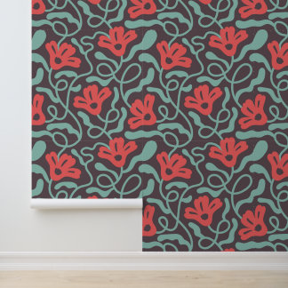 Retro Abstrakte florale Mitte Jahrhundert Tapete