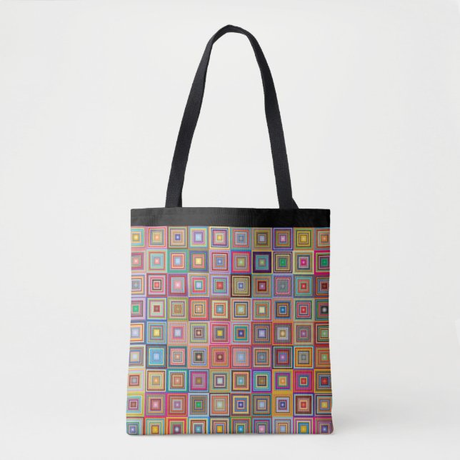 Retro abstrakte mehrfarbige Quadrate Tasche (Vorderseite)